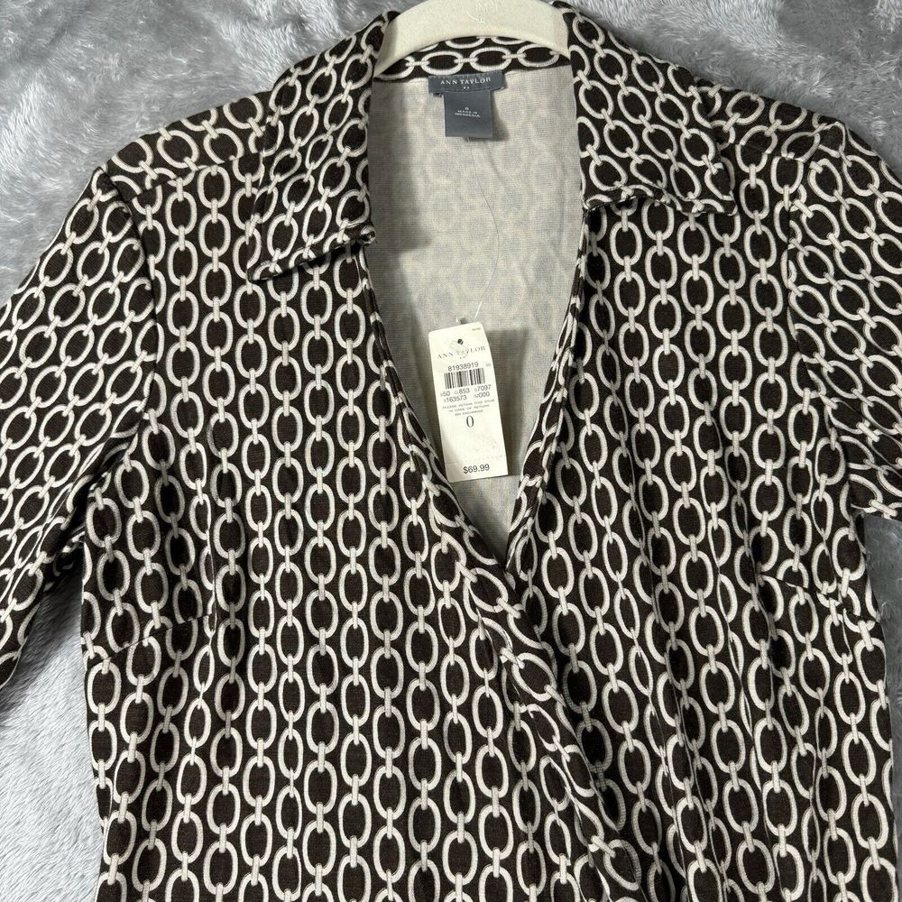 Ann Taylor Wrap Dress Womens 0 Brown‎ Chain Link Print  Career Wear Work Outfit